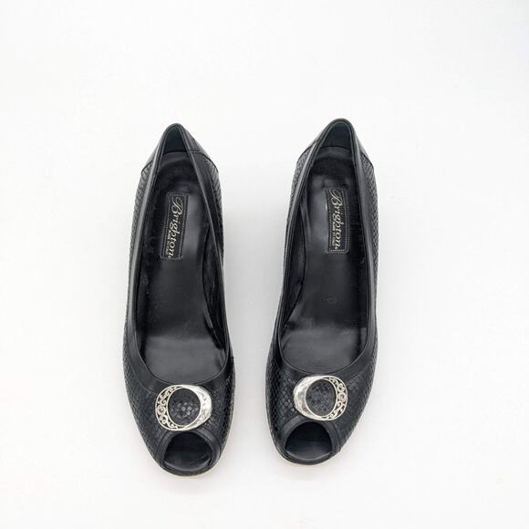 Brighton Black Leather Open Toe Wedges Silver Buckle Detail Size 8 - Picture 6 of 11